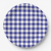 Deep Blue Gingham Country Papieren Bordje (Voorkant)