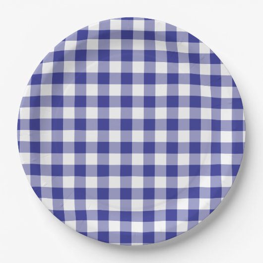 Deep Blue Gingham Country Papieren Bordje (Voorkant)