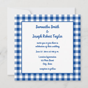 Deep Blue Gingham Country Weddenschap Kaart