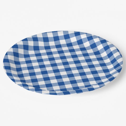 Deep Blue Gingham Country Weddenschap Papieren Bordje (Gekanteld)
