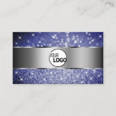 Deep Blue Glitter Lichtgevende Sterren en Logo Zil Visitekaartje (Voorkant)