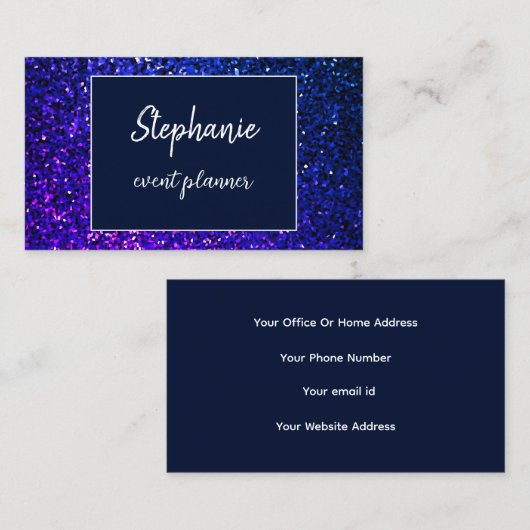 Deep Blue Glitter Wit Professionele Luxe 2024 Visitekaartje (Voorkant / Achterkant)