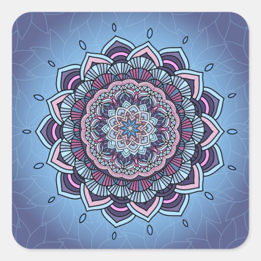 Deep Blue Glow Mandala ID361 Vierkante Sticker (Voorkant)