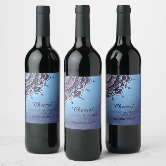 Deep Blue Glow Mandala ID361 Wijn Etiket (Flessen)