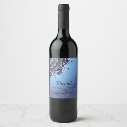 Deep Blue Glow Mandala ID361 Wijn Etiket (Voorkant)