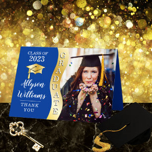 Deep Blue Gold Afstuderen Wave Afstudeerder Pet Bedankkaart