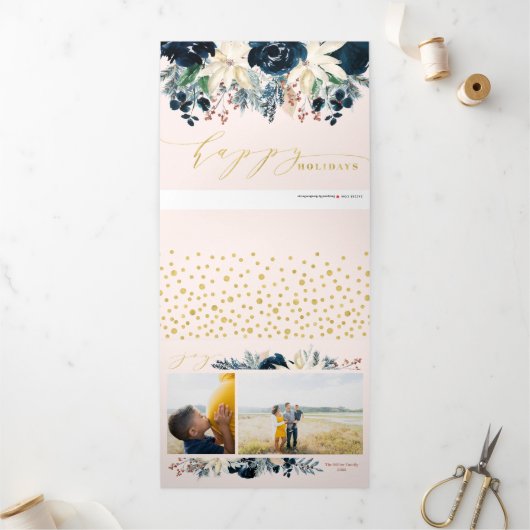 Deep Blue & Gold Joy kerstfoto Kaart (Buitenkant)