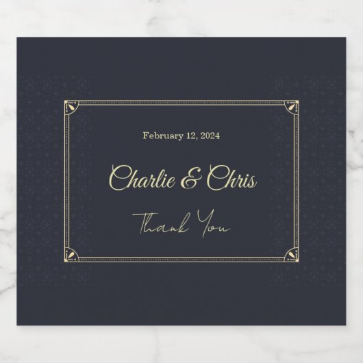 Deep Blue & Gold Personalized Wedding – Elegant  Sparkling Wijnetiket (Enkel label)