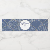 Deep Blue & Gold Waterverf Seashell Custom Waterfles Etiket (Enkel label)