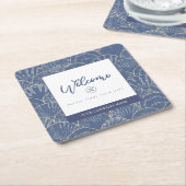 Deep Blue & Gold Waterverf Seashell Kartonnen Onderzetters (Schuin)