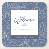 Deep Blue & Gold Waterverf Seashell Kartonnen Onderzetters (Voorkant)