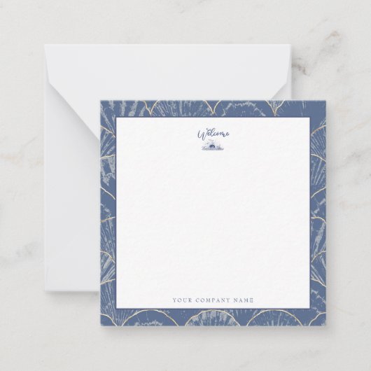 Deep Blue & Gold Waterverf Seashell Notitiekaartje (Voorkant)