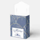 Deep Blue & Gold Waterverf Seashell Ribboned Bedankdoosjes (Geopend)