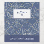 Deep Blue & Gold Waterverf Seashell Wijn Etiket (Enkel label)