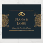 Deep Blue & Gold Wedding | Elegant Custom Name Sparkling Wijnetiket (Enkel label)