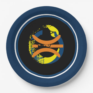 Deep Blue/Golden Yellow/Black Basketbal 9" Borden Papieren Bordje