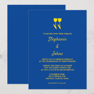 Deep Blue Golden Yellow Tulips Floral Wedding Kaart