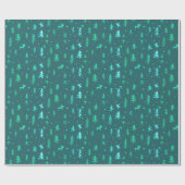 Deep Blue Green Illustraties Kerstpatroon Cadeaupapier (Vlak)