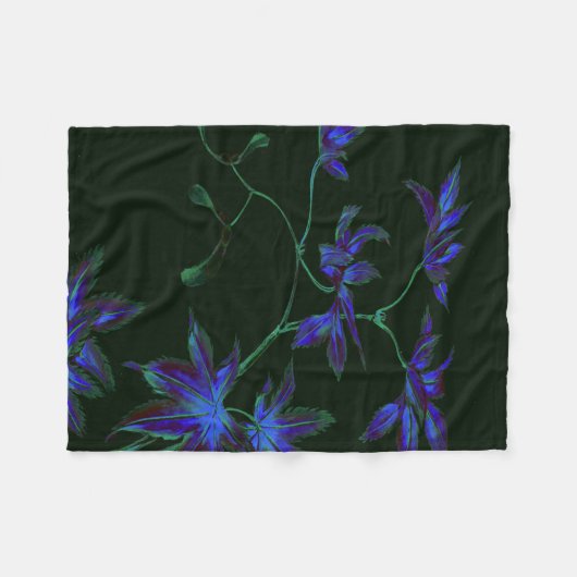 Deep Blue & Green Japans Bloemen Fleece Deken (Voorkant (Horizontaal))