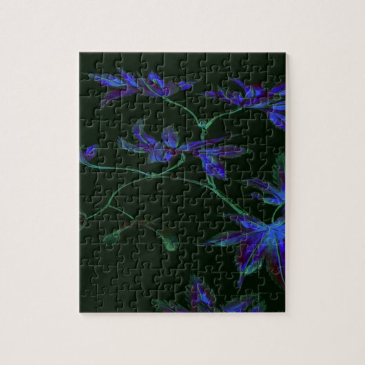 Deep Blue & Groen Japans Bloemen Legpuzzel (Verticaal)