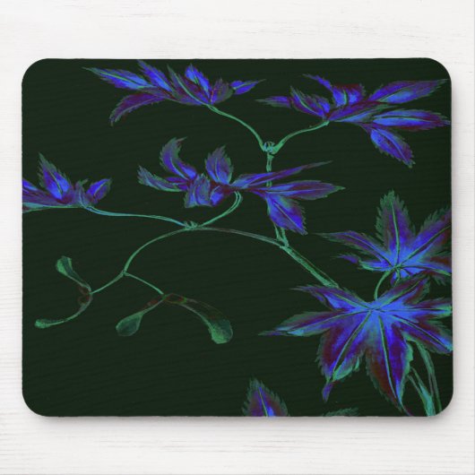 Deep Blue & Groen Japans Bloemen Muismat (Voorkant)