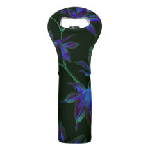 Deep Blue & Groen Japans Bloemen Wijn Tas