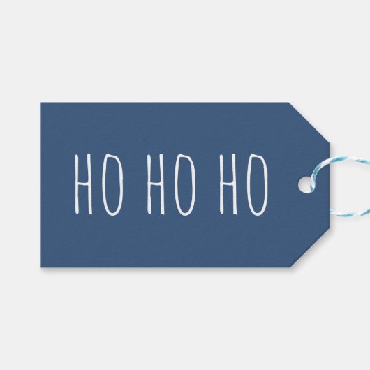 Deep Blue HO HO HO Kerstmis | Marineblauw Kerstman Cadeaulabel (Voorkant (Horizontaal))