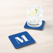 Deep Blue Initiaal Letter Monogram modern Stijlvol Bier Onderzetter (Rechterzijde)