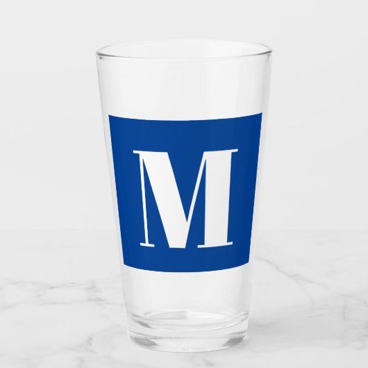 Deep Blue Initiaal Letter Monogram modern Stijlvol Glas (Voorkant)