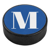 Deep Blue Initiaal Letter Monogram modern Stijlvol Hockey Puck (3/4)