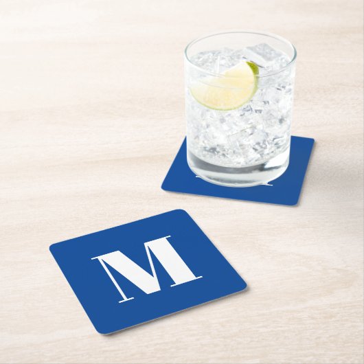 Deep Blue Initiaal Letter Monogram modern Stijlvol Kartonnen Onderzetters (Insitu)