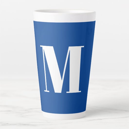 Deep Blue Initiaal Letter Monogram modern Stijlvol Latte Mok (Voorkant)