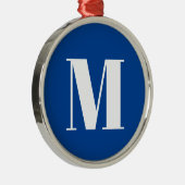 Deep Blue Initiaal Letter Monogram modern Stijlvol Metalen Ornament (Rechts)