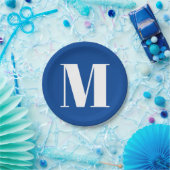 Deep Blue Initiaal Letter Monogram modern Stijlvol Papieren Bordje (Feest)