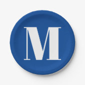 Deep Blue Initiaal Letter Monogram modern Stijlvol Papieren Bordje (Voorkant)