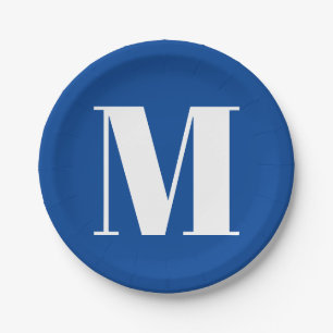 Deep Blue Initiaal Letter Monogram modern Stijlvol Papieren Bordje