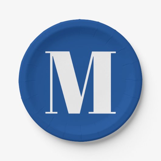 Deep Blue Initiaal Letter Monogram modern Stijlvol Papieren Bordje (Voorkant)