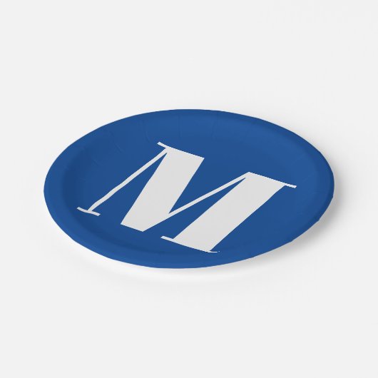 Deep Blue Initiaal Letter Monogram modern Stijlvol Papieren Bordje (Gekanteld)
