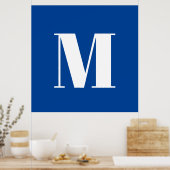 Deep Blue Initiaal Letter Monogram modern Stijlvol Poster (Keuken)