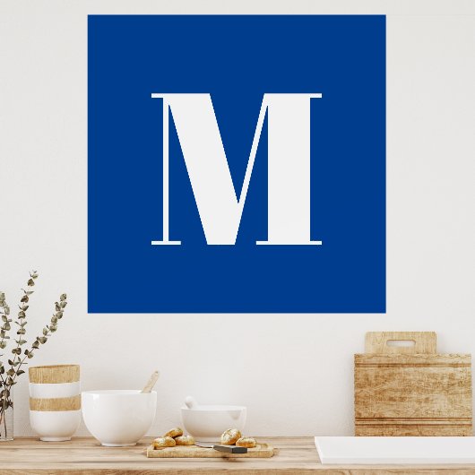 Deep Blue Initiaal Letter Monogram modern Stijlvol Poster (Keuken)