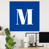 Deep Blue Initiaal Letter Monogram modern Stijlvol Poster (Thuiskantoor)