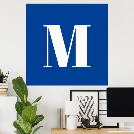 Deep Blue Initiaal Letter Monogram modern Stijlvol Poster (Thuiskantoor)