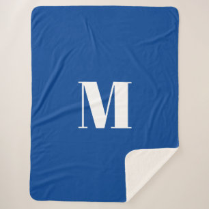 Deep Blue Initiaal Letter Monogram modern Stijlvol Sherpa Deken