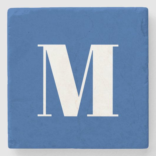 Deep Blue Initiaal Letter Monogram modern Stijlvol Stenen Onderzetter (Voorkant)