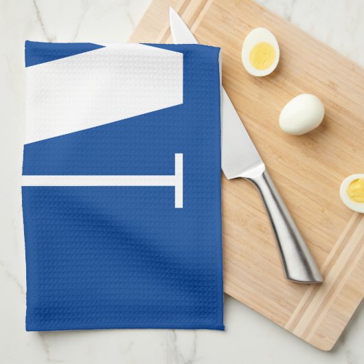 Deep Blue Initiaal Letter Monogram modern Stijlvol Theedoek (Quarter Fold)