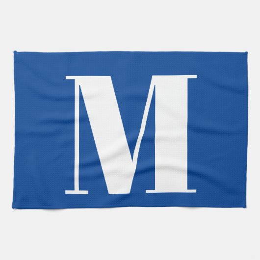 Deep Blue Initiaal Letter Monogram modern Stijlvol Theedoek (Horizontaal)