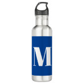 Deep Blue Initiaal Letter Monogram modern Stijlvol Waterfles (Voorkant)
