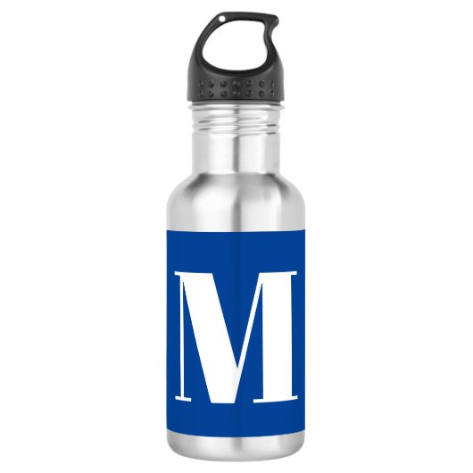 Deep Blue Initiaal Letter Monogram modern Stijlvol Waterfles (Voorkant)