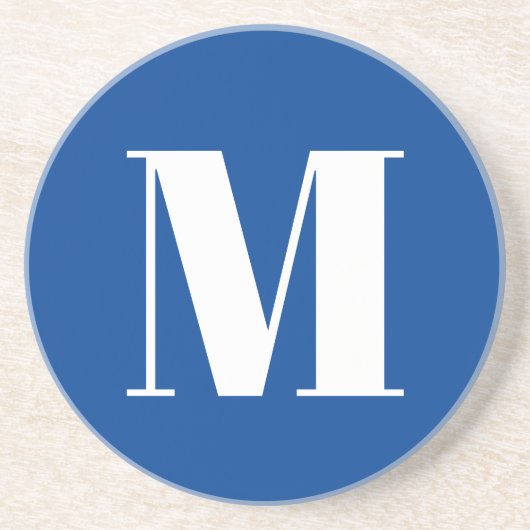 Deep Blue Initiaal Letter Monogram modern Stijlvol Zandsteen Onderzetter (Voorkant)