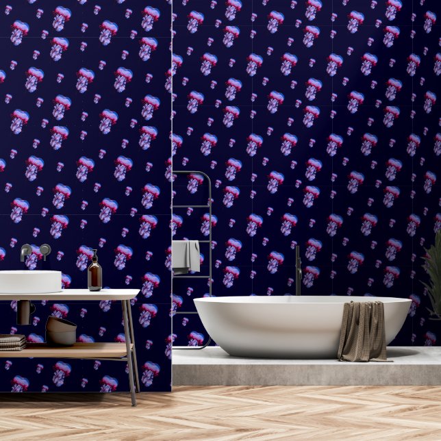 Deep Blue Jellyfish Peel and Stick Behang (Badkamer)
